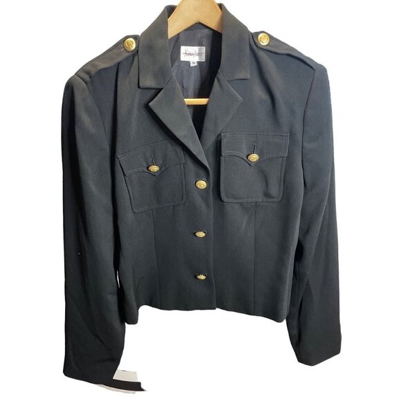 Neiman Marcus Black Gold Button Nautical Fitted Jacket Sz 8 - Picture 1 of 10